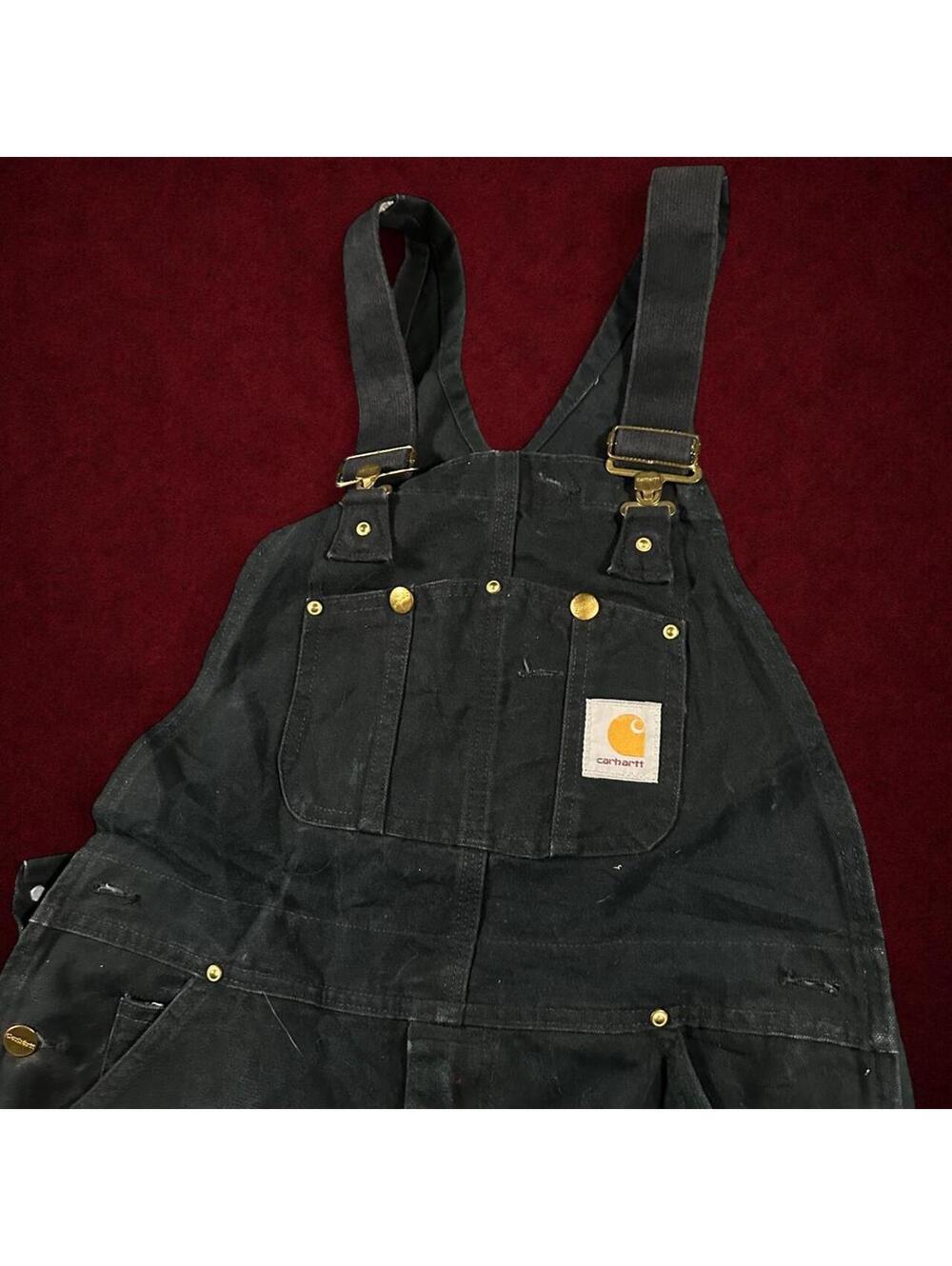 Carhartt Mens 34x30 Black Double Knee Duck Canvas Bib Overalls - 34x30